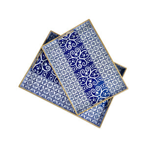 TRADITIONAL BLUE RECTANGULAR TRAY (SET OF 2)