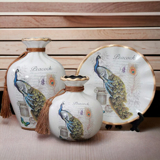 PEACOCK CERAMIC VASE (SET OF 3)