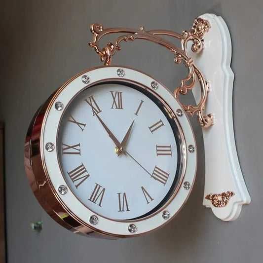 WHITE & GOLDEN DOUBLE SIDE WALL CLOCK