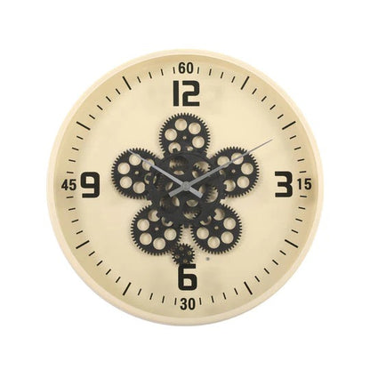 HAMLIN BEIGE METAL MOVING COGS WALL CLOCK