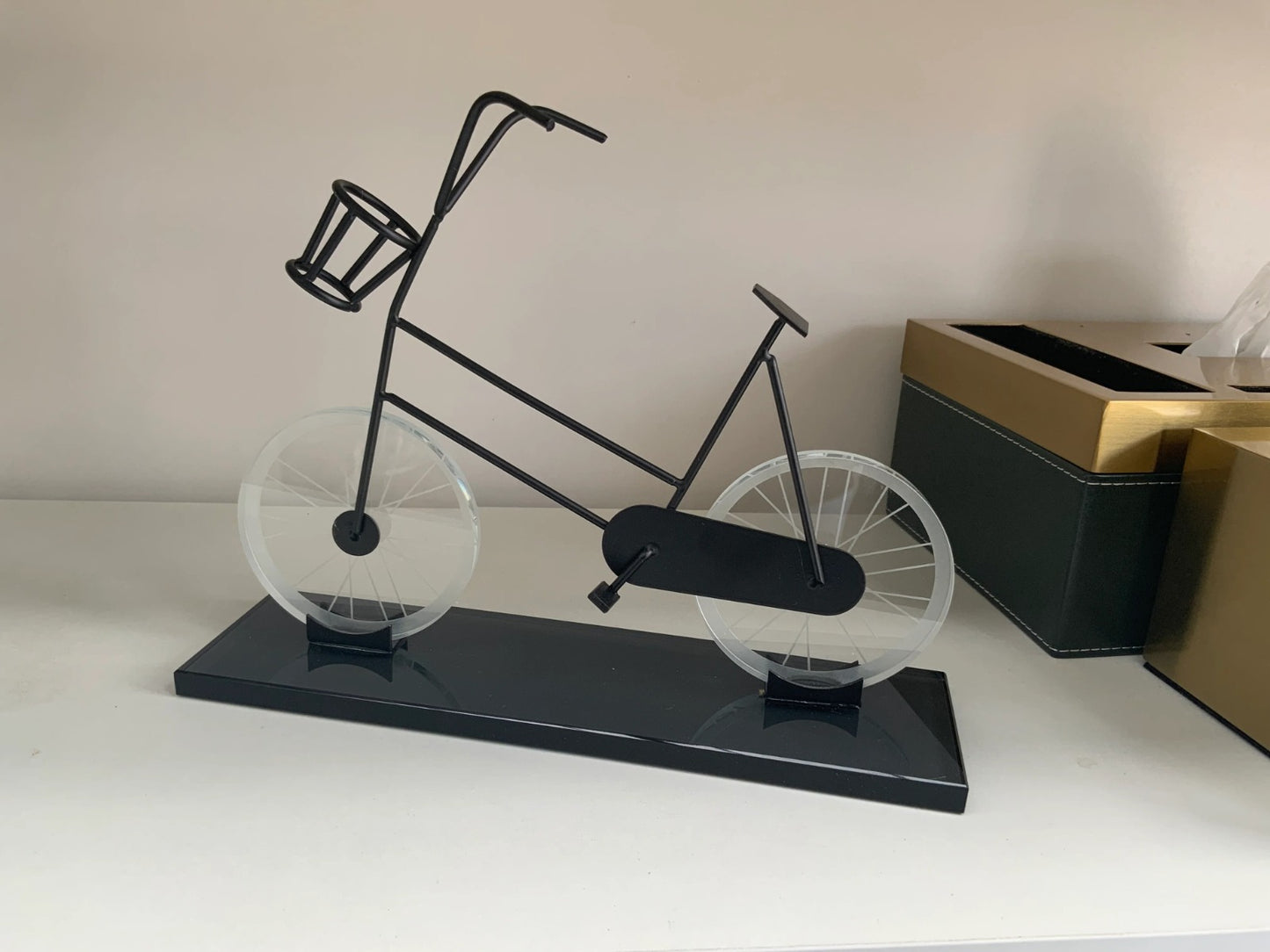DECORATIVE BLACK CRYSTAL BICYCLE SHOWPIECE