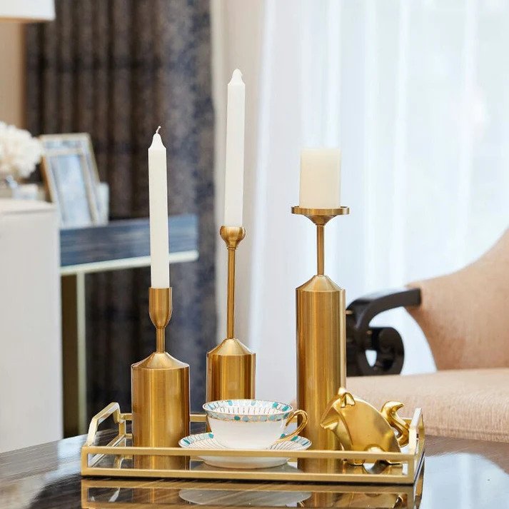 METALLIC GOLDEN CANDLE HOLDERS (6PCS)