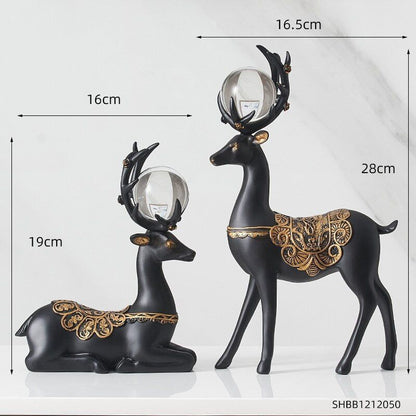 DEER SCULPTURE WITH CRYSTAL BALL (PAIR)