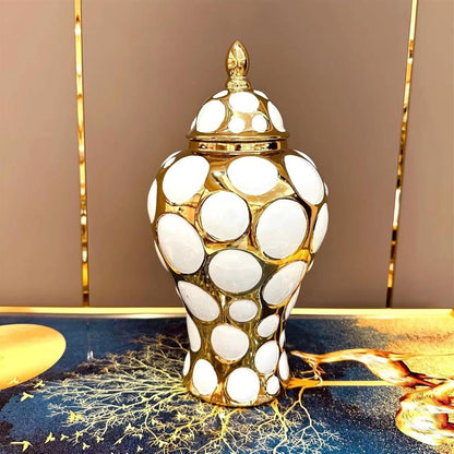 WHITE & GOLDEN CERAMIC JARS WITH LID