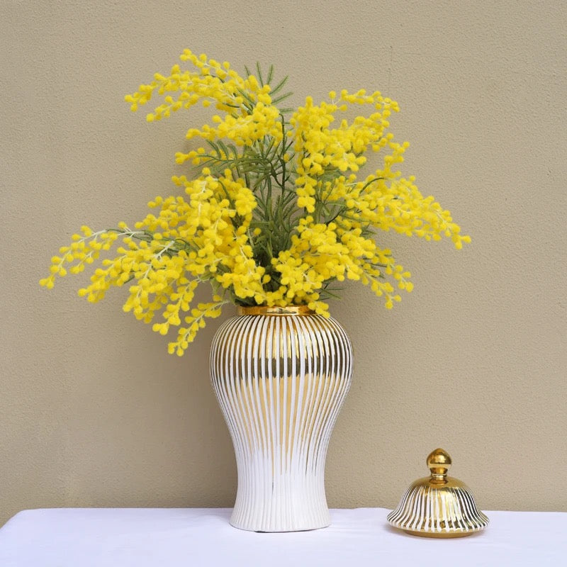 CERAMIC WHITE WITH GOLDEN LINES VASES (SET OF 2)