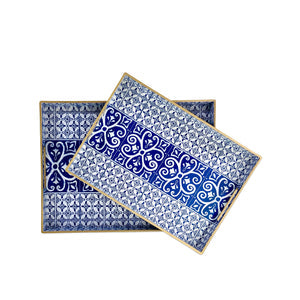 TRADITIONAL BLUE RECTANGULAR TRAY (SET OF 2)