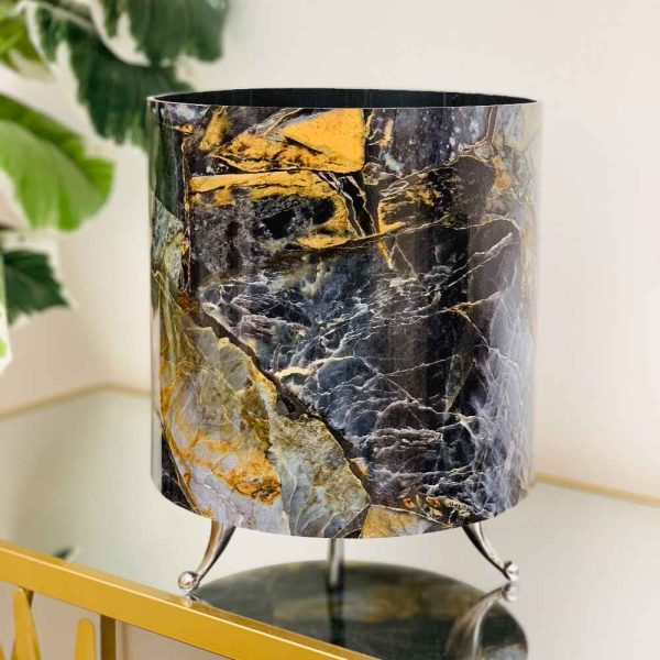 BLACK MARBLE DESIGN BASKET WITH TISSUE BOX