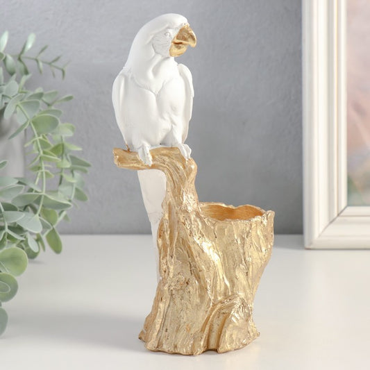 WHITE PARROT WITH BOWL SCULPTURE