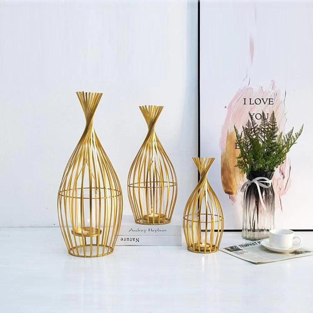 METALLIC NORDIC CAGE CANDLE HOLDERS (3 PCS)