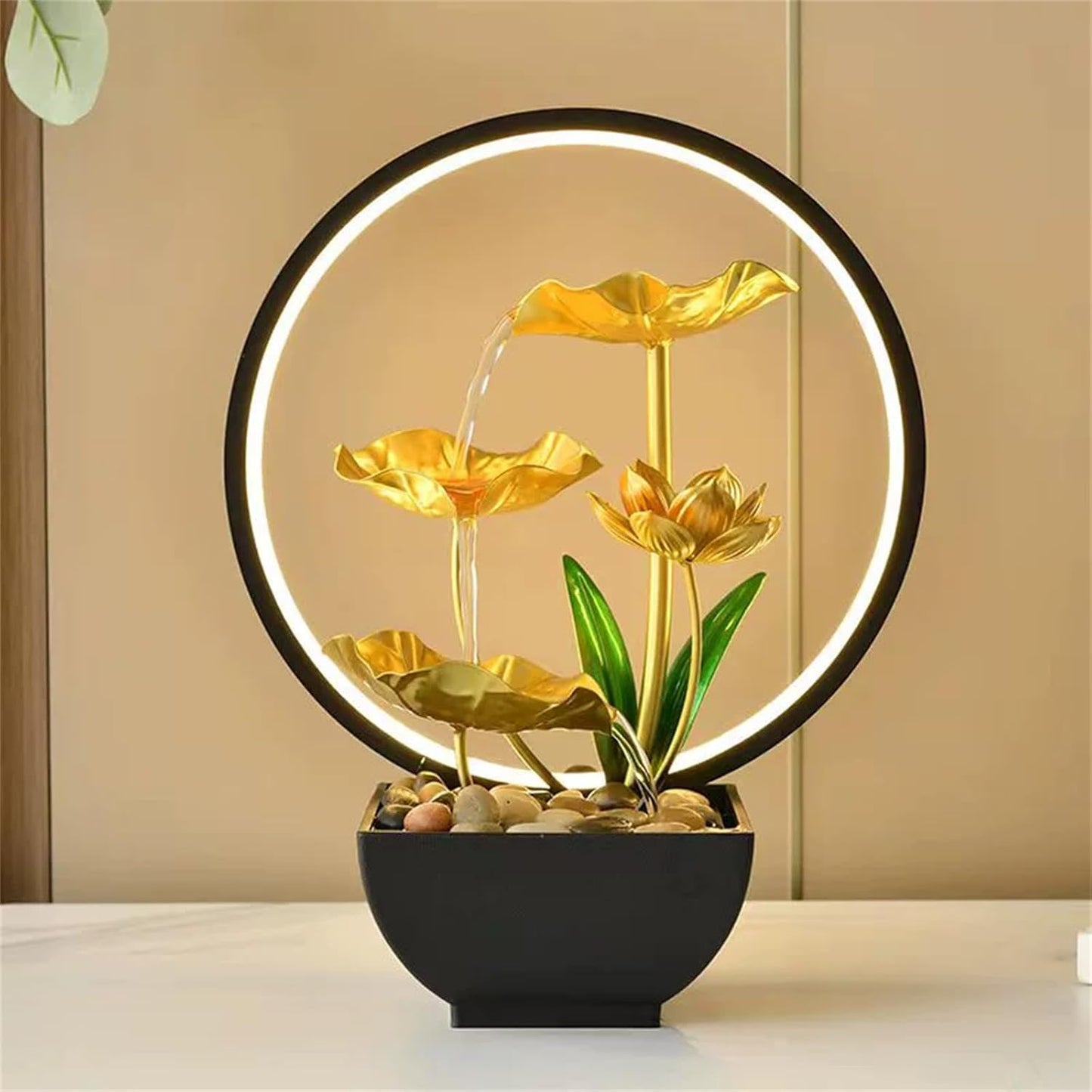 WATERFALL FOUNTAIN WITH LED RING LIGHT