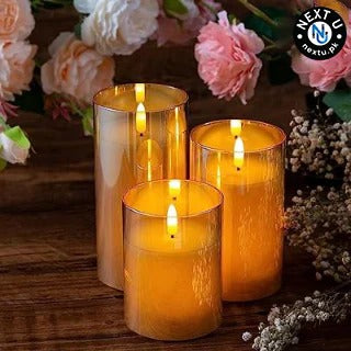 GLASS FLAMLESS CANDLES FLICKERING (SET OF 3)