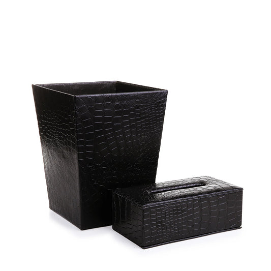 LEATHER COATED BASKET WITH TISSUE BOX