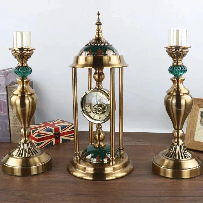 EUROPEAN VINTAGE TABLE  CLOCK WITH CANDLE STAND