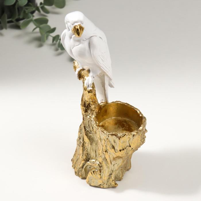 WHITE PARROT WITH BOWL SCULPTURE