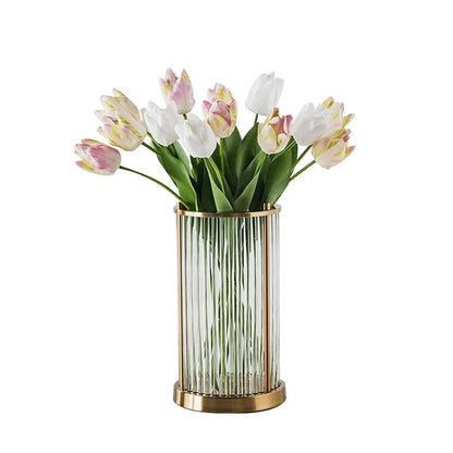 GLASS WITH METAL VASE