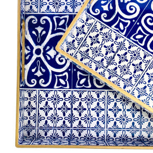 TRADITIONAL BLUE RECTANGULAR TRAY (SET OF 2)