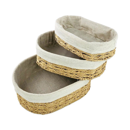 OVAL JUTE & LINEN TOWEL BASKET (SET OF 3)