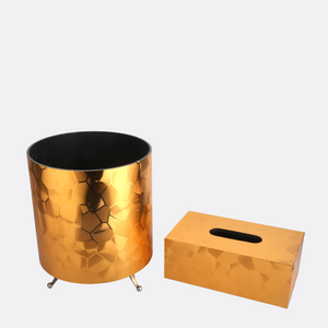 GOLDEN ROUND BASKET WITH TISSUE BOX