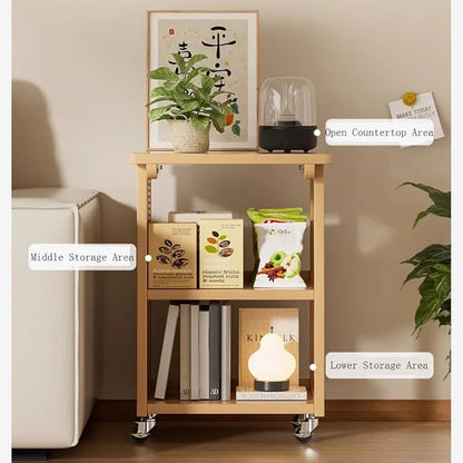 MOVING TABLE WITH 3 STORAGE SHELVES
