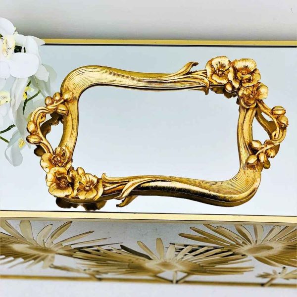 GOLDEN FLORET MIRROR TRAY