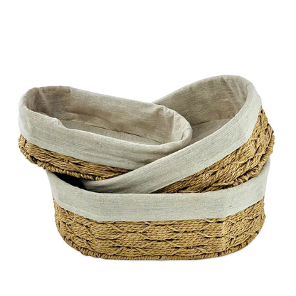 OVAL JUTE & LINEN TOWEL BASKET (SET OF 3)