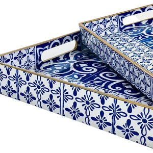 TRADITIONAL BLUE RECTANGULAR TRAY (SET OF 2)