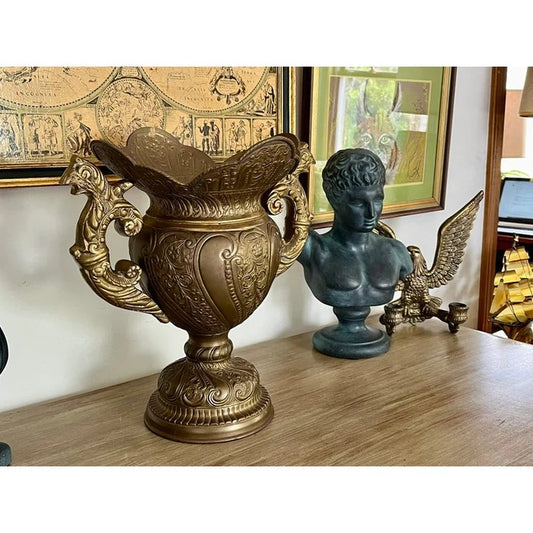 VINTAGE BRASS URN VASE WITH DRAGON HANDLES