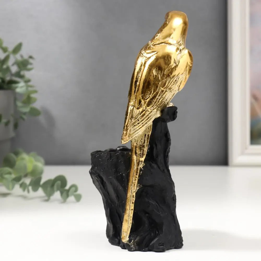 GOLDEN  PARROT WITH BOWL SCULPTURE