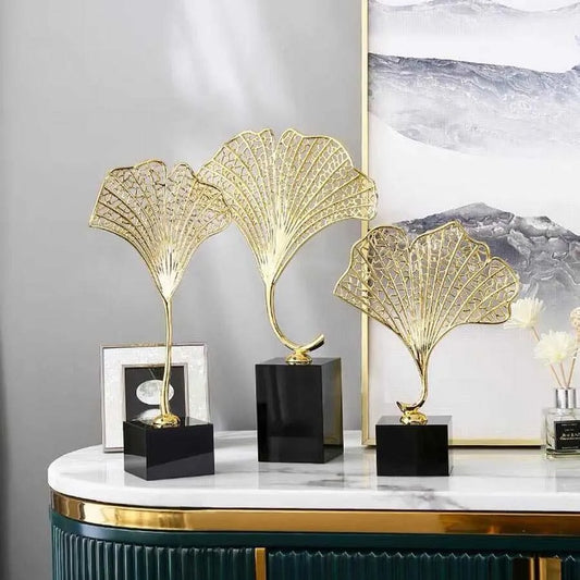 GINKO LEAF ORNAMENTS WITH MARBLE BASE (SET OF 3)