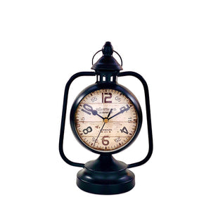 LANTERN RETRO BLACK METAL TABLE CLOCK