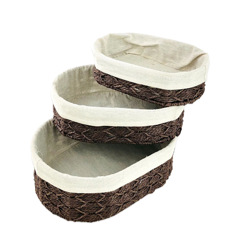 OVAL JUTE & LINEN TOWEL BASKET (SET OF 3)