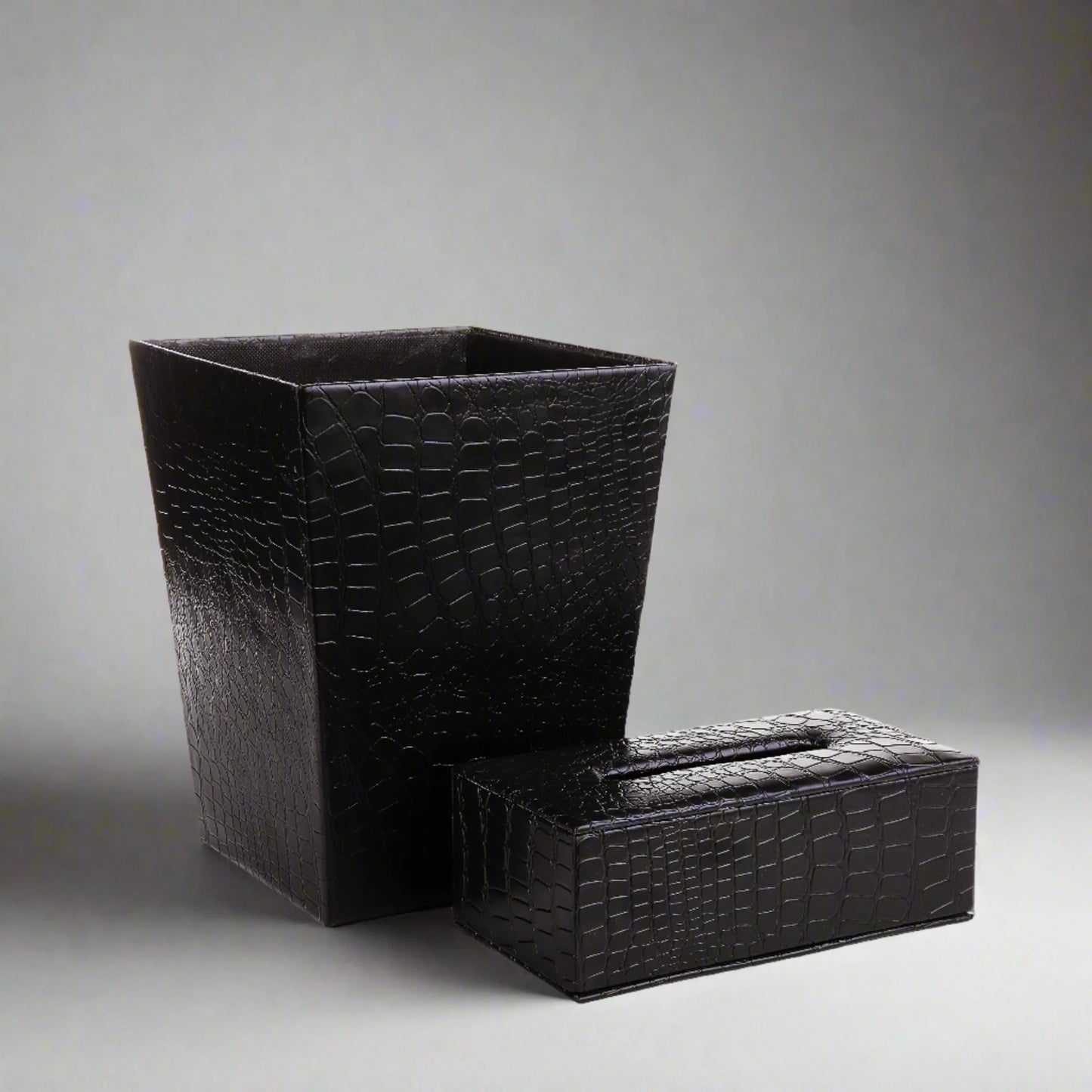LEATHER COATED BASKET WITH TISSUE BOX