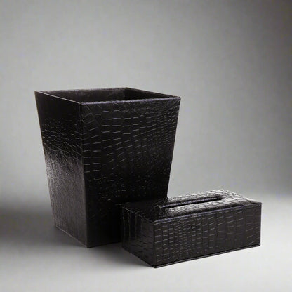 LEATHER COATED BASKET WITH TISSUE BOX