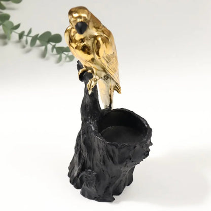 GOLDEN  PARROT WITH BOWL SCULPTURE