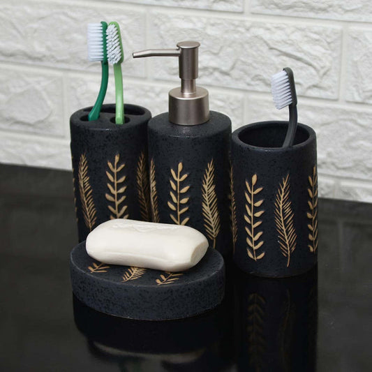 BLACK LEAFLET BATH SET