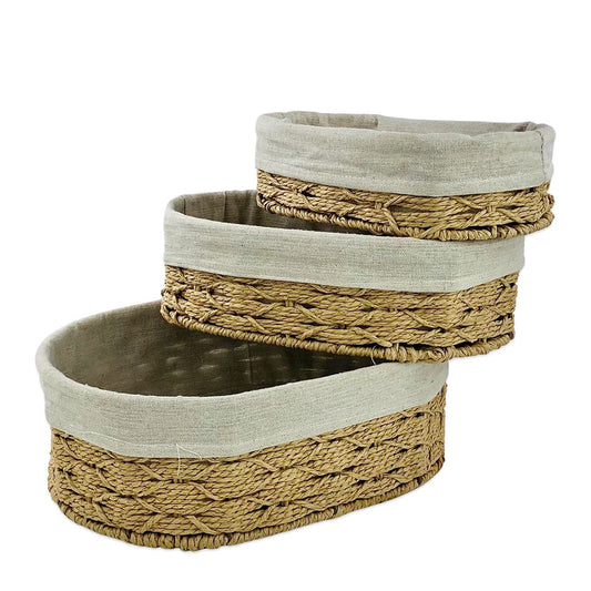 OVAL JUTE & LINEN TOWEL BASKET (SET OF 3)