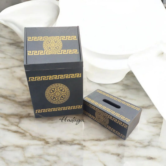 WOODEN BASKET WITH LID & TISSUE BOX