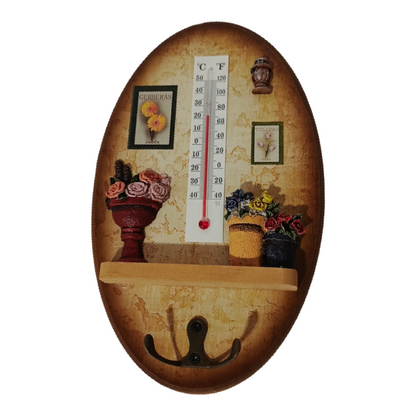 WOODEN KEY HOLDER WITH THERMOMETER