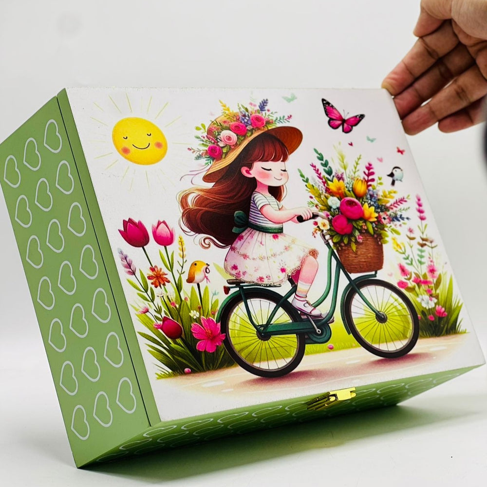 PAINTING OF GIRL & FLOWERS JEWELLERY BOX