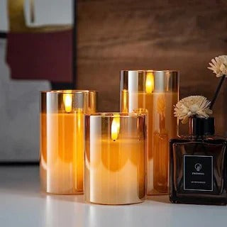 GLASS FLAMLESS CANDLES FLICKERING (SET OF 3)