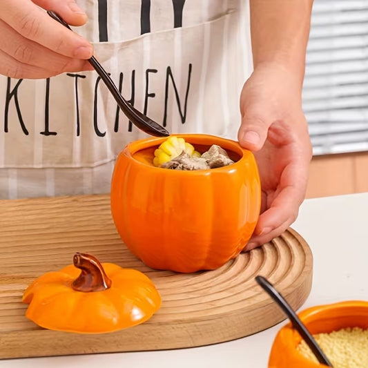 PUMPKIN SHAPE CERAMIC SOUP BOWL WITH LID