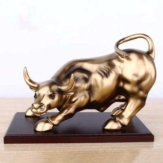BULL RESIN STATUE WITH BASE