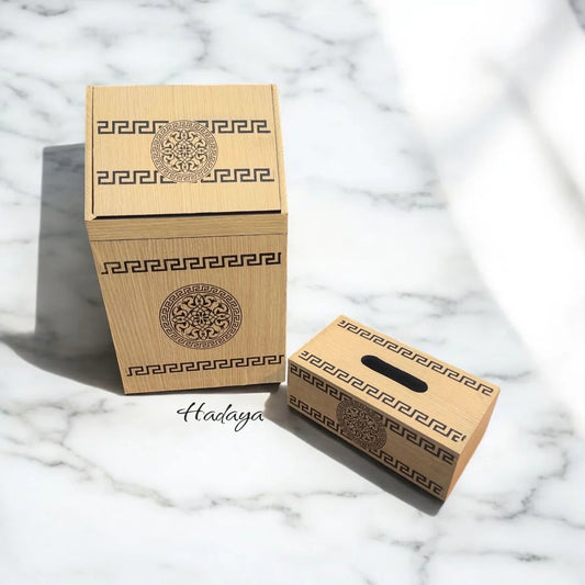 WOODEN BASKET WITH LID & TISSUE BOX