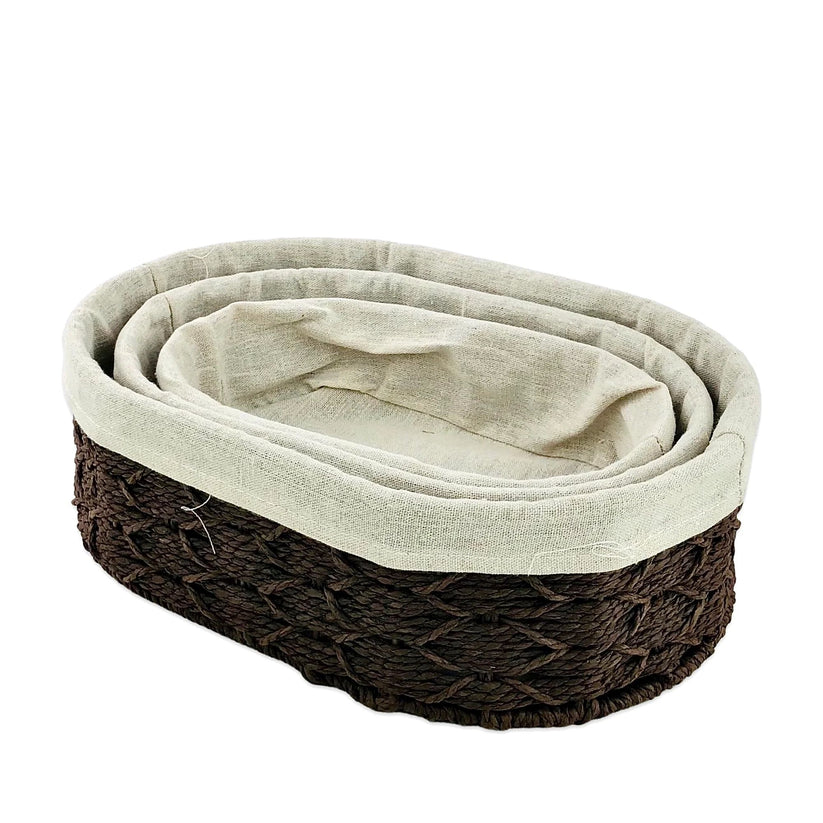 OVAL JUTE & LINEN TOWEL BASKET (SET OF 3)