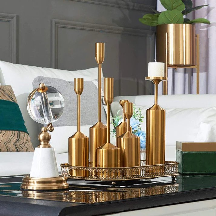 METALLIC GOLDEN CANDLE HOLDERS (6PCS)