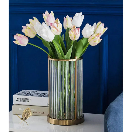 GLASS WITH METAL VASE