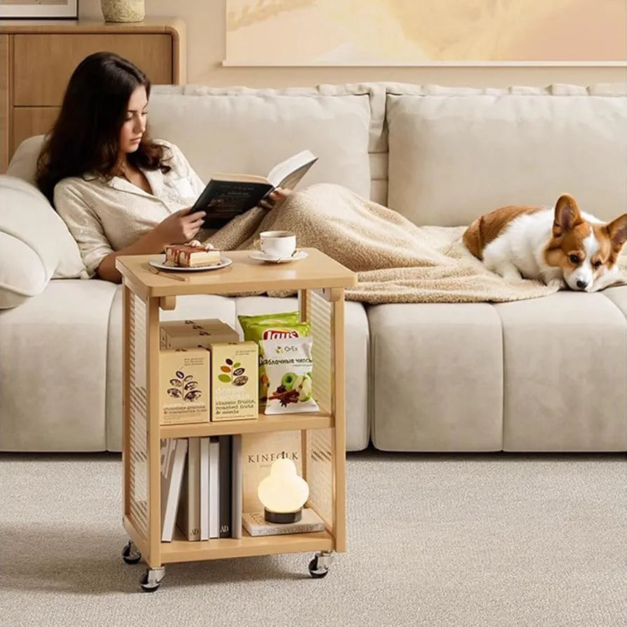 MOVING TABLE WITH 3 STORAGE SHELVES
