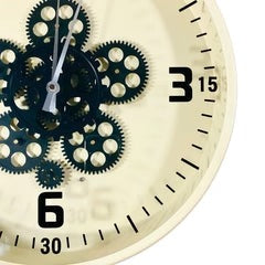 HAMLIN BEIGE METAL MOVING COGS WALL CLOCK