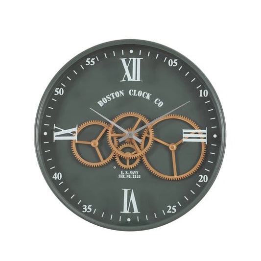 BOSTON NAVY ROUND MOVING COGS WALL CLOCK