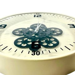 HAMLIN BEIGE METAL MOVING COGS WALL CLOCK